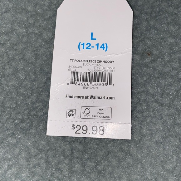 Time and Tru Women's Fleece Zip Hoodie L(12-14) NWT - Picture 5 of 5